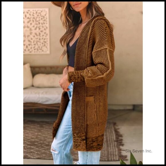 Oversized Hooded Cardigan Chunky Knit Open Front Sweater Coat Fall Fashion - Picture 3 of 7